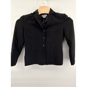 Style & Co Blazer Womens 6 Black Braided Trim Collared Button Front Jacket